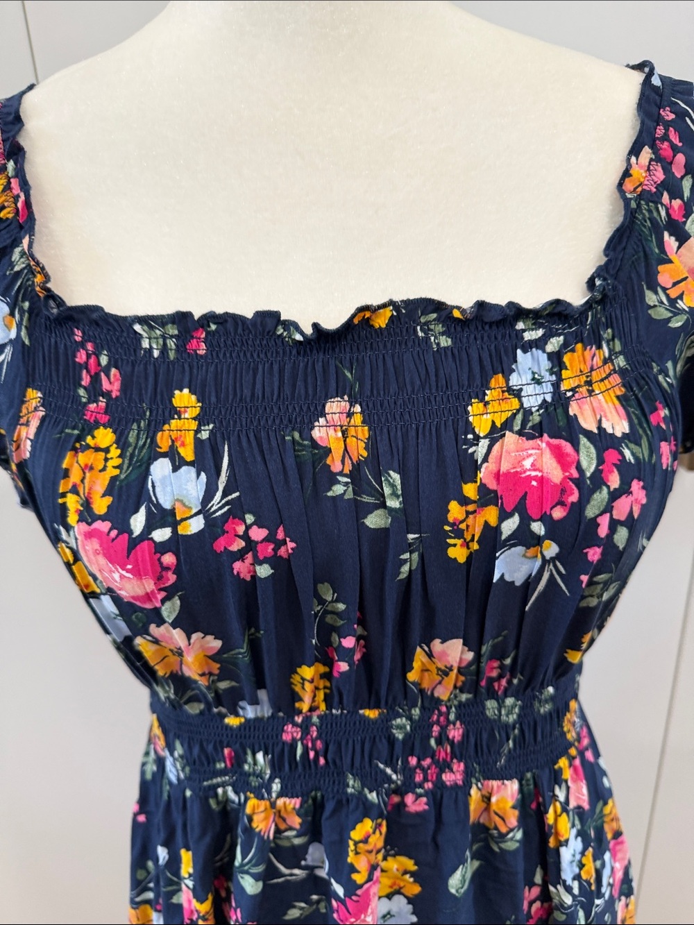 APRICOT Navy Floral Smocked Maxi Dress with Pink & Yellow Blooms - Picture 3 of 10